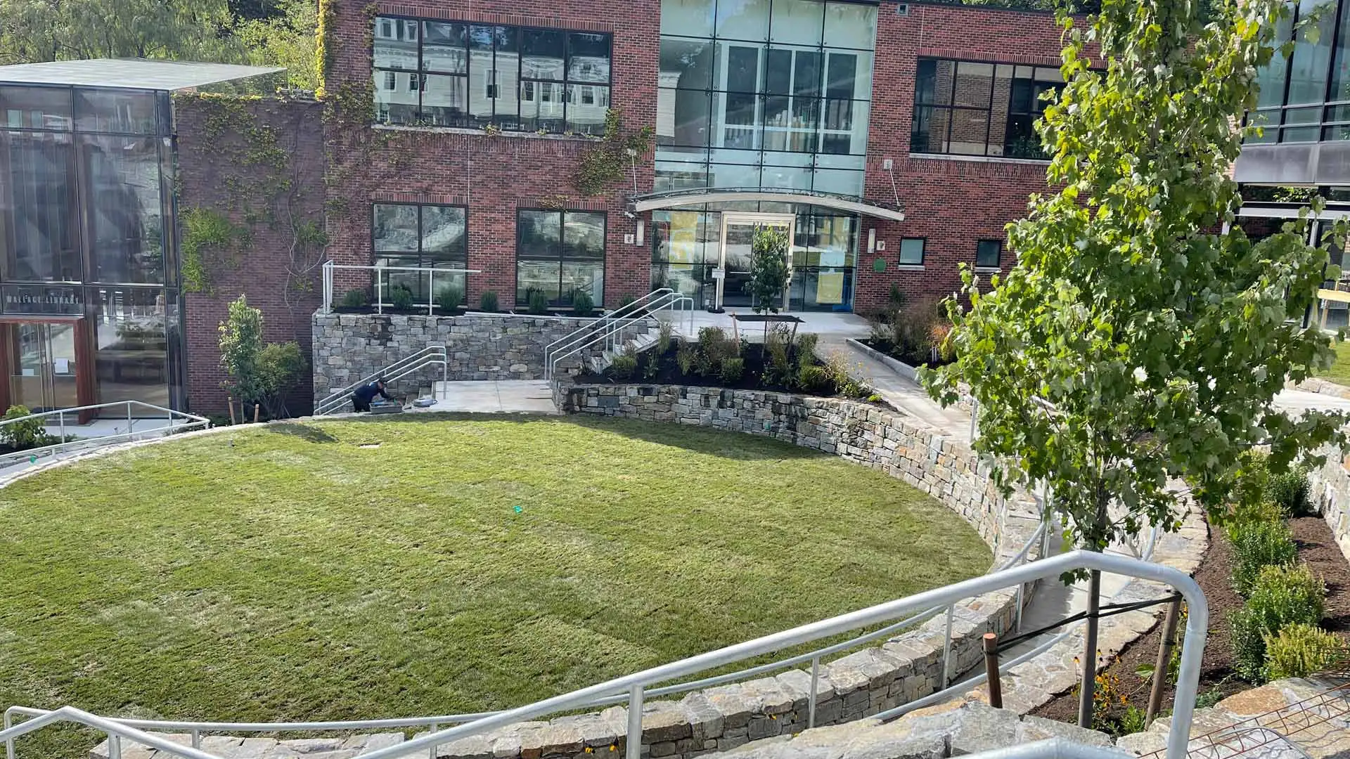 Sod installation serviced for a commercial lawn in Allendale, NJ.