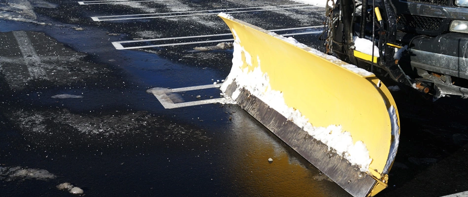 Snow plow on a snow truck in Alpine, NJ.