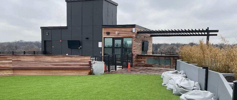 Outdoor kitchen in Passaic County, NJ, on a roof of a building.