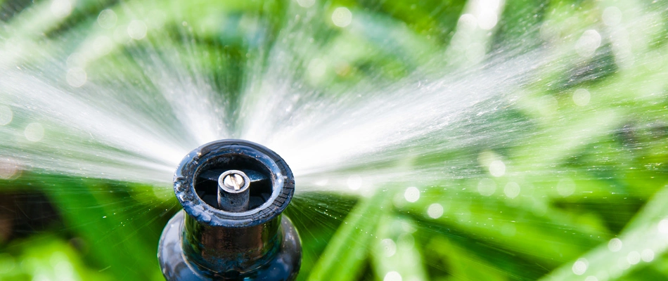 An irrigation sprinkler in a lawn in Allendale, NJ.