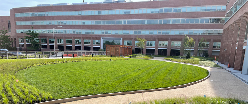 A commercial property's lawn mowed by Ascape Landscape in Alpine, NJ.