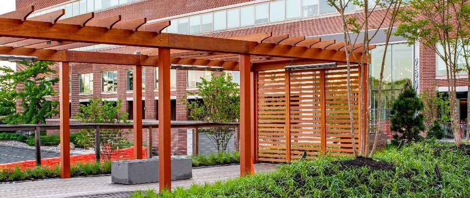 An outdoor living space outside of a business in Connecticut.