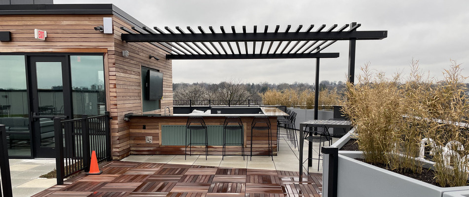 An outdoor rooftop kitchen constructed by our team for a client in Hackensack, NJ.